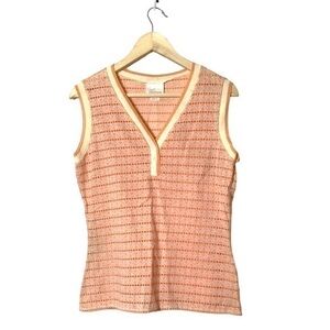 Vintage 60s/70s Jantzen v neck peach  pointelle sleeveless stripe‎ top L